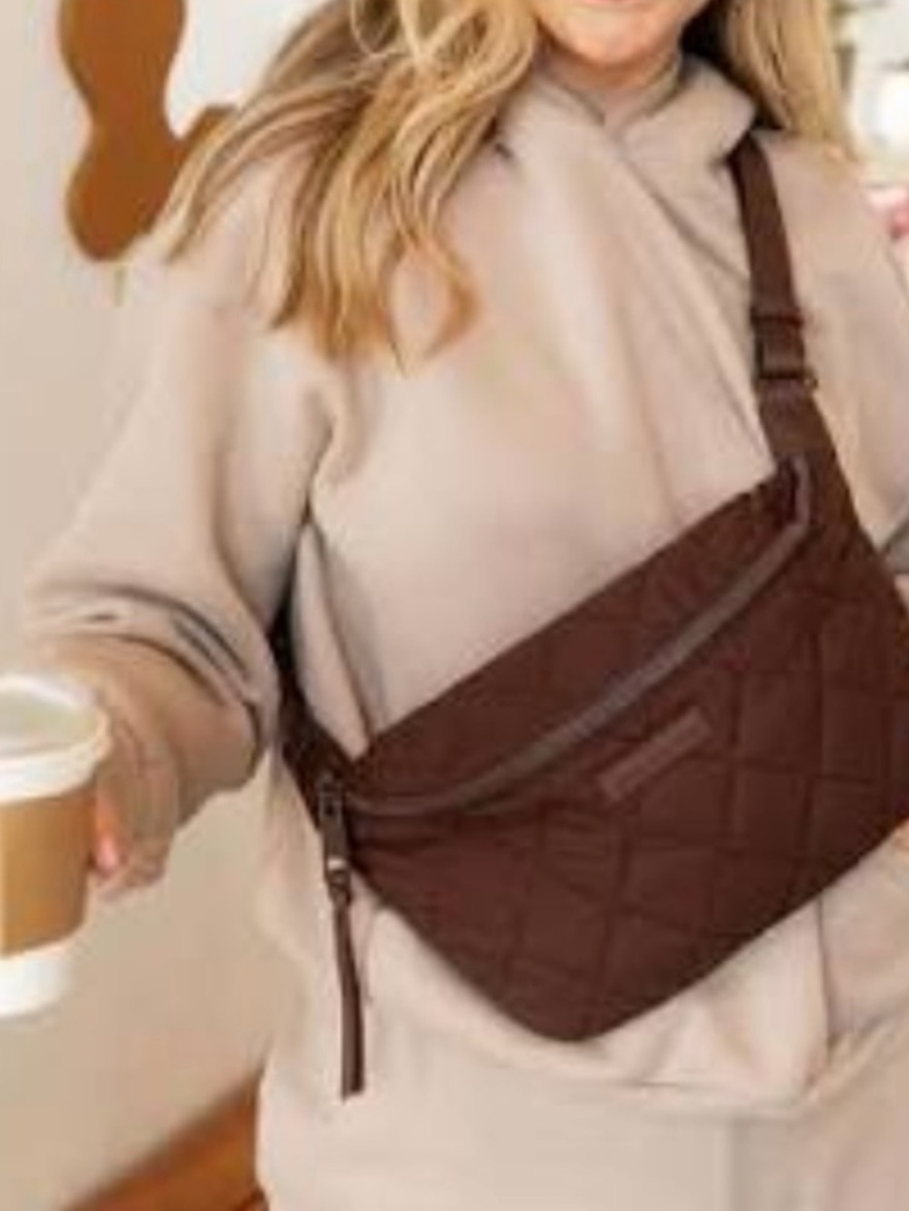 NWOT Poppy and Peonies large Quilted belt Bag in Dark Brown